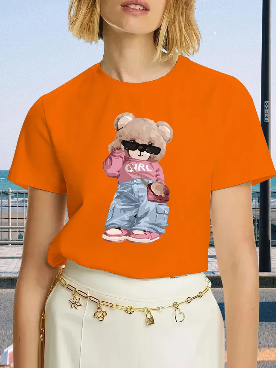 Camiseta con Oso Bonito🧸 – Manga Corta, Estilo Streetwear Cute