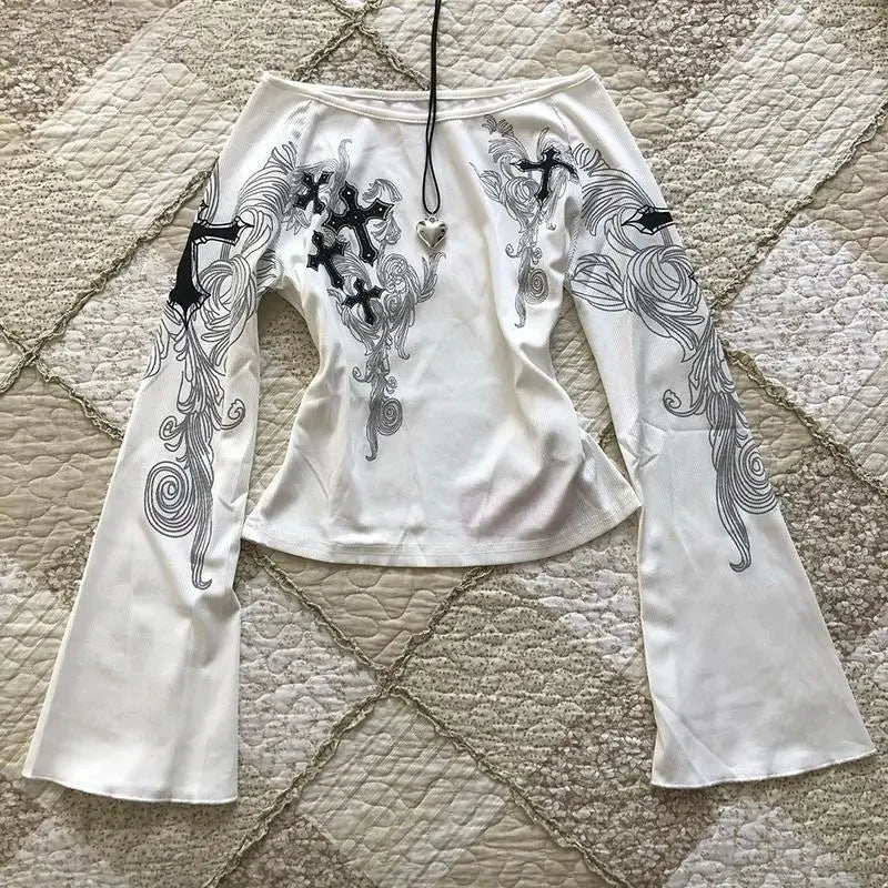 Camiseta Vintage Y2K de Manga Larga – Sexy, Única, Estilo 2024