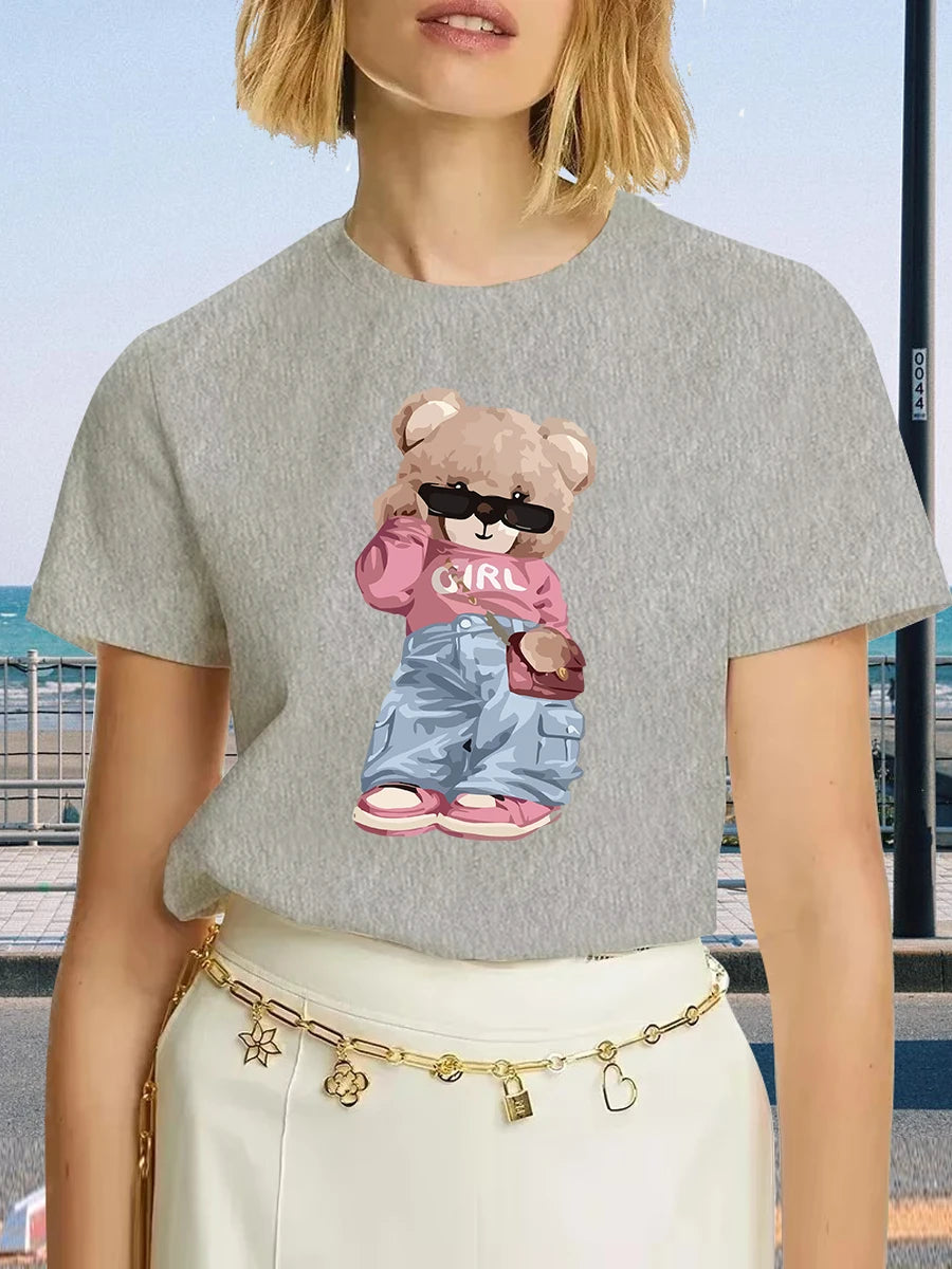 Camiseta con Oso Bonito🧸 – Manga Corta, Estilo Streetwear Cute