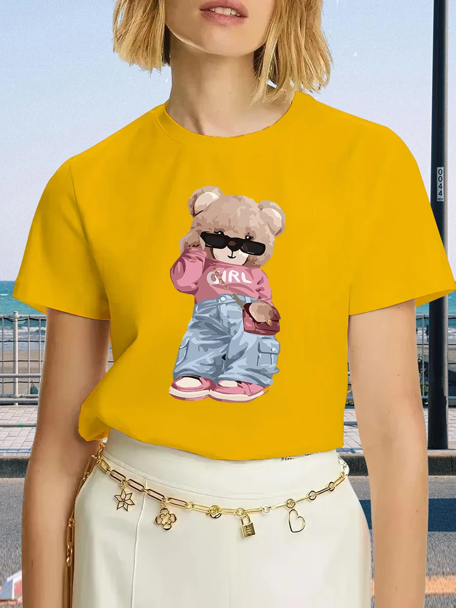 Camiseta con Oso Bonito🧸 – Manga Corta, Estilo Streetwear Cute