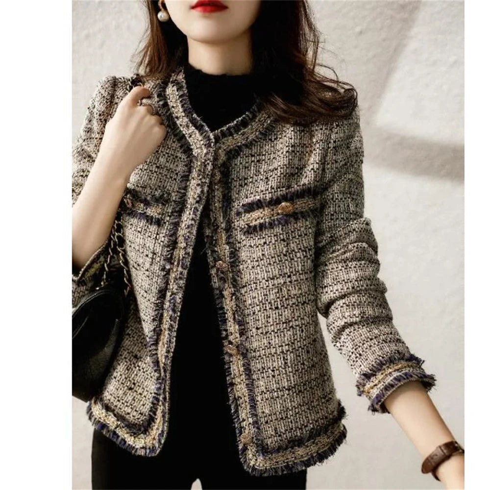 Chaqueta corta de tweed de alta calidad, estilo pequeño y fragante, para mujer.