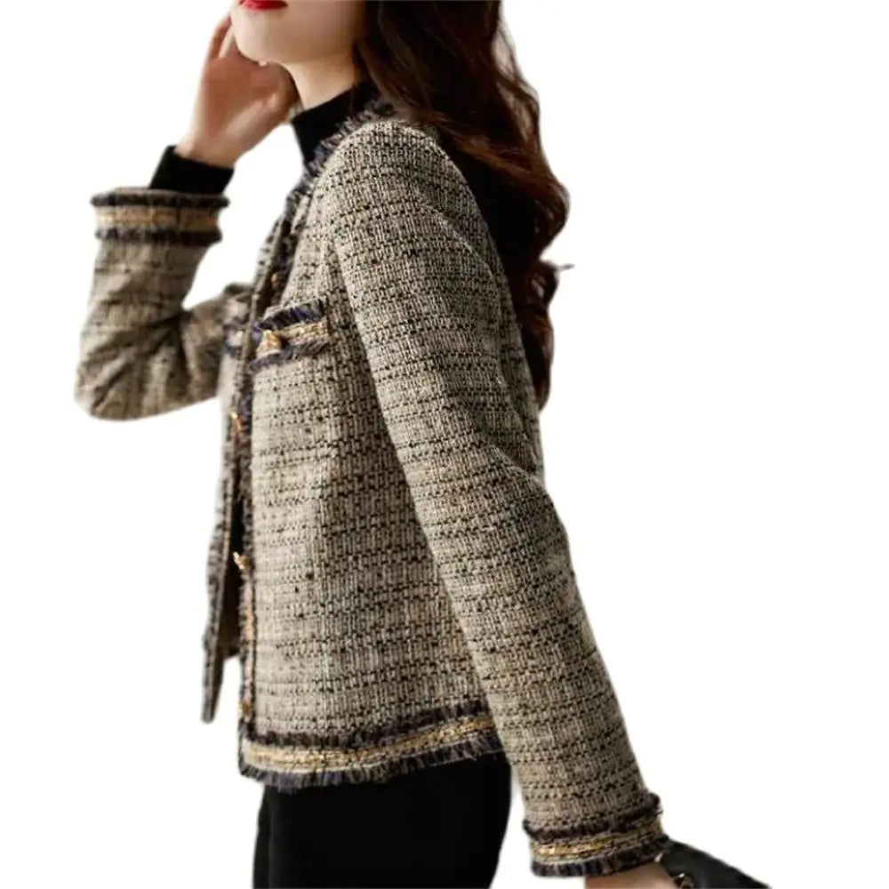 Chaqueta corta de tweed de alta calidad, estilo pequeño y fragante, para mujer.