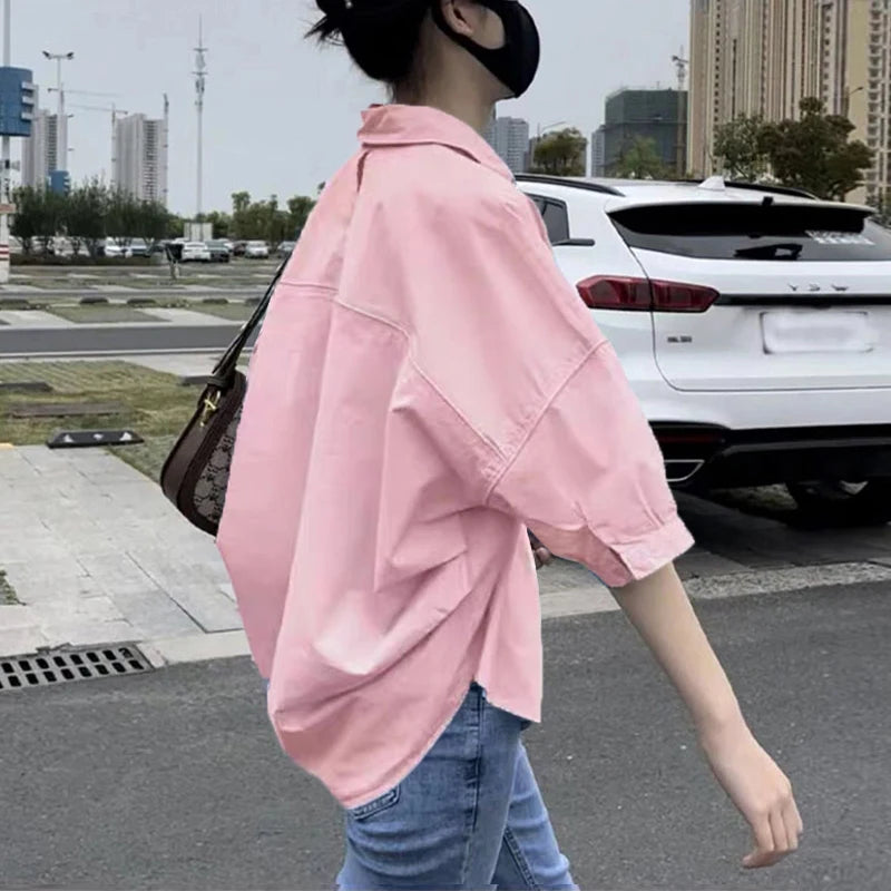 – Estilo Murciélago y Frescura Total Blusa Holgada de Verano con Protección Solar