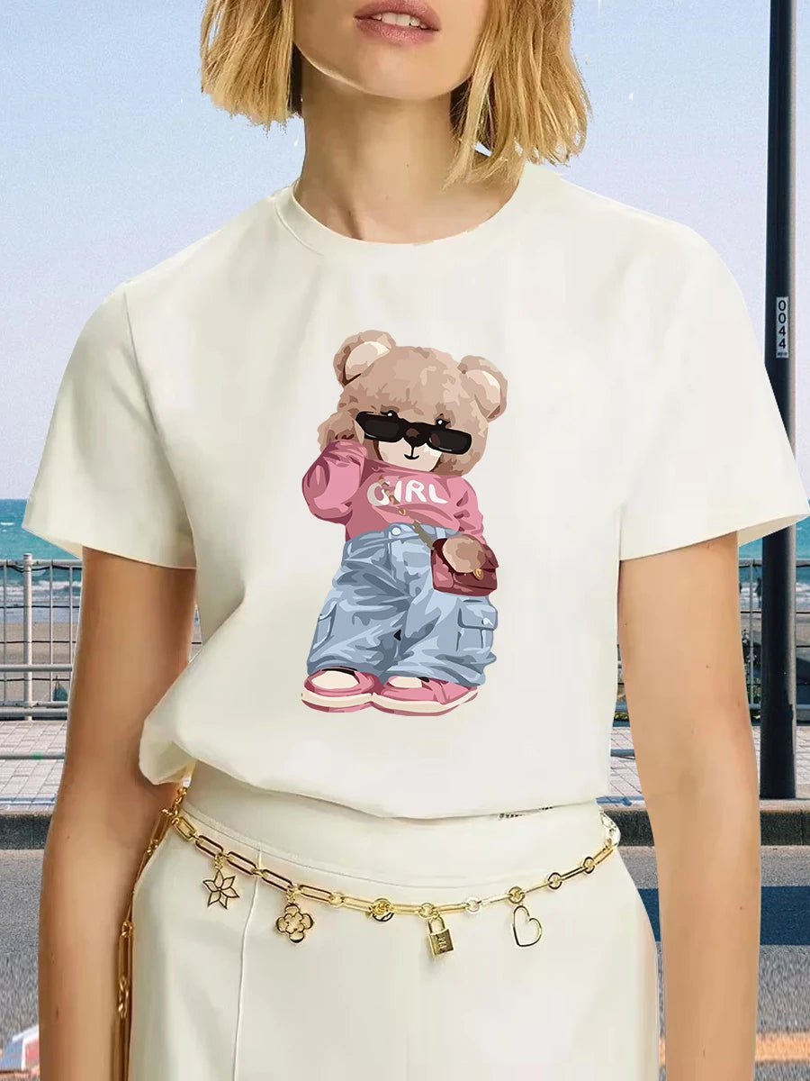 Camiseta con Oso Bonito🧸 – Manga Corta, Estilo Streetwear Cute