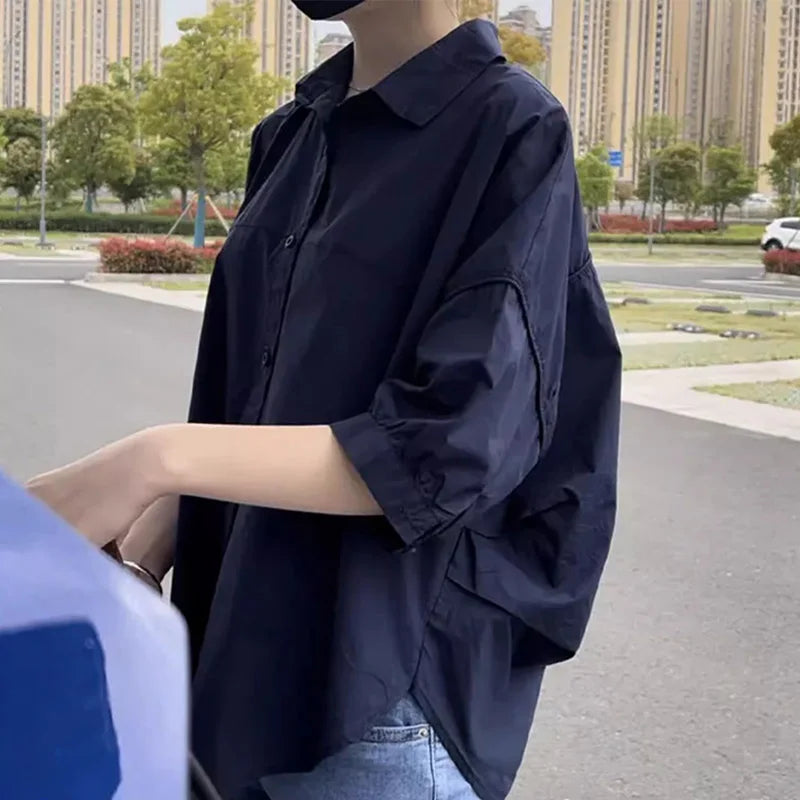 – Estilo Murciélago y Frescura Total Blusa Holgada de Verano con Protección Solar