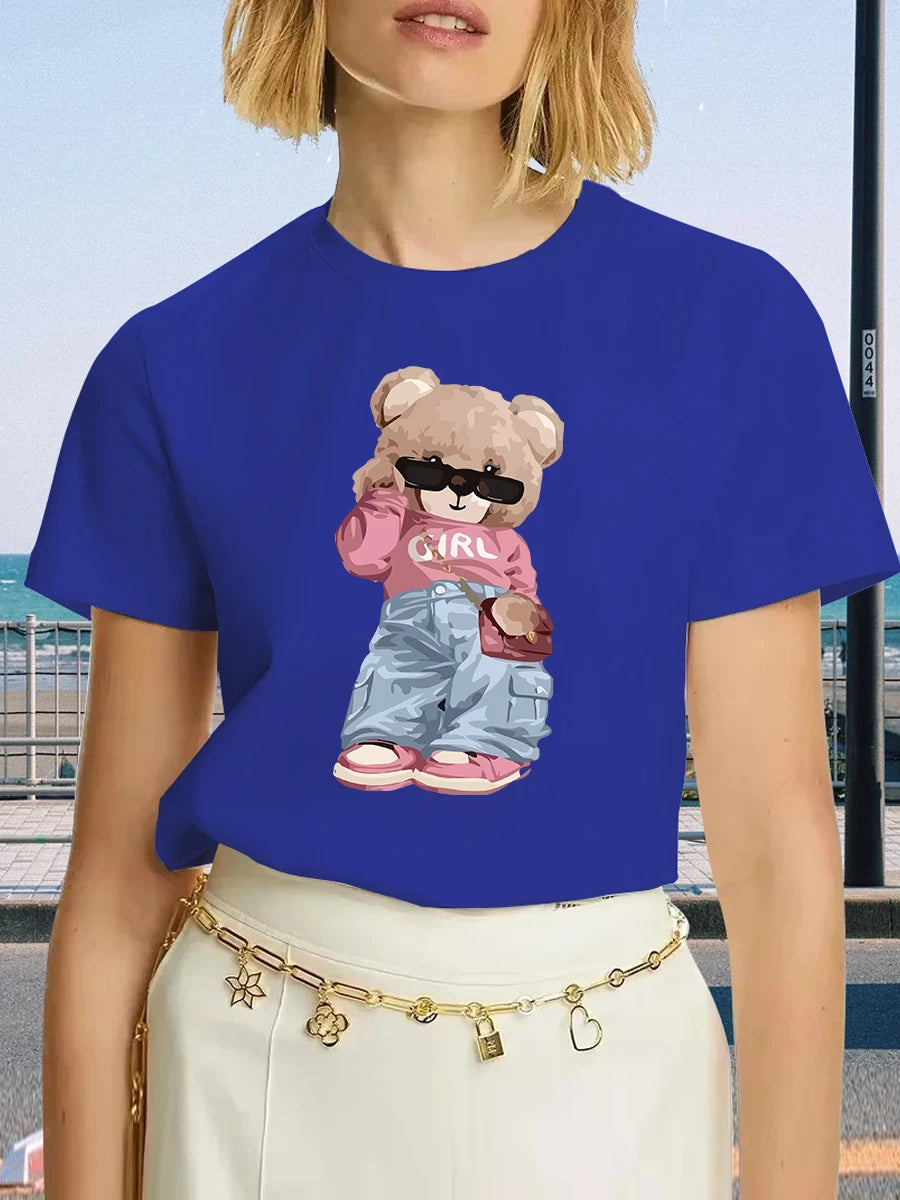 Camiseta con Oso Bonito🧸 – Manga Corta, Estilo Streetwear Cute